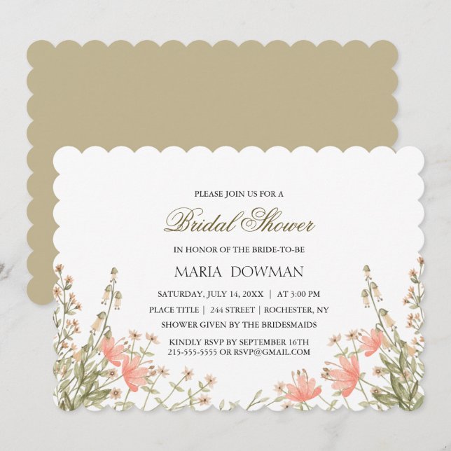 Invitación Elegante acuarela Floral Rustic Bridal Shower (Anverso / Reverso)