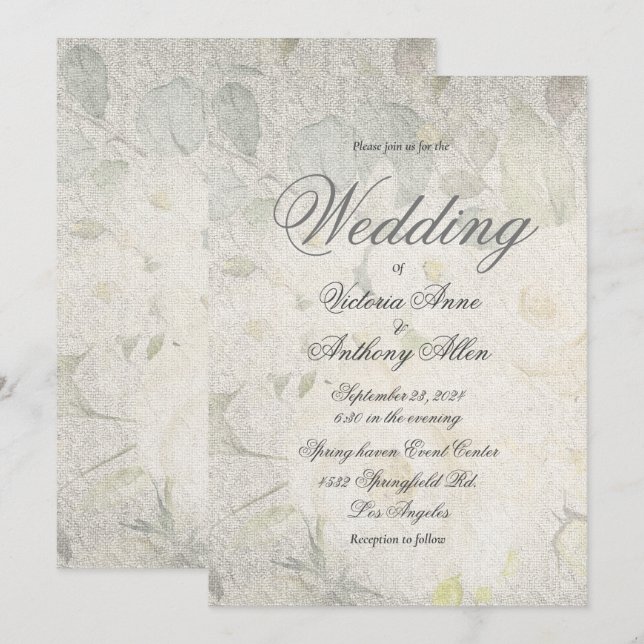 Invitación Elegante acuarela floral Rústica Boda de cosecha (Anverso / Reverso)