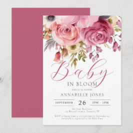 Invitación Elegante acuarela Floral Script Baby Shower