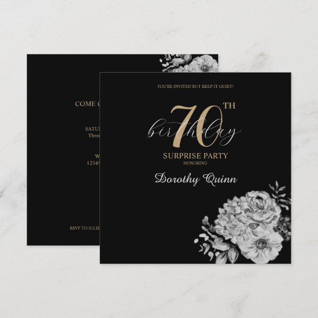 Invitación Elegante acuarela Floral Sorpresa fiesta de cumple (Anverso / Reverso)