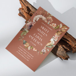 Invitación Elegante acuarela floral terracota dulce 16