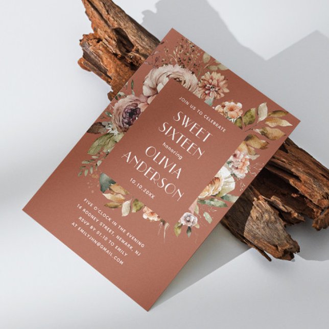 Invitación Elegante acuarela floral terracota dulce 16 (Subido por el creador)