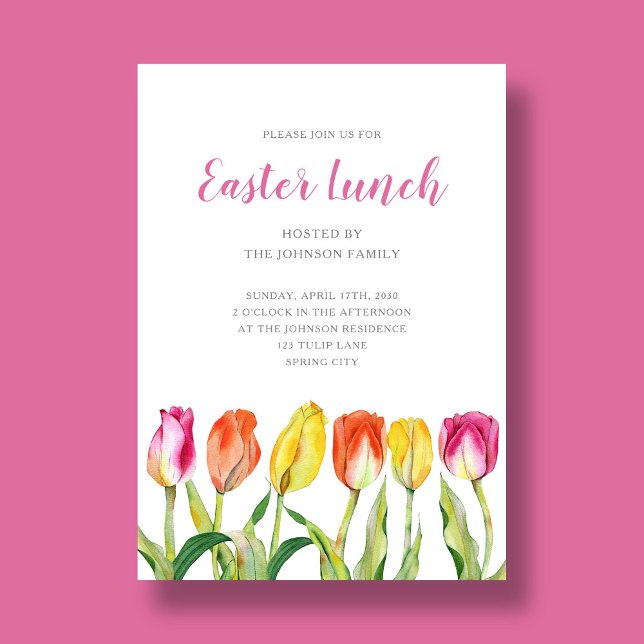 Invitación Elegante acuarela floral Tulips Almuerzo de Pascua (Elegant Floral Watercolor Tulips Easter Lunch Invitation)