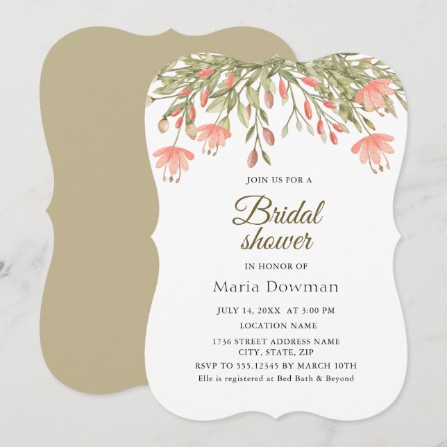 Invitación Elegante acuarela Floral Verdor Bridal Ducha (Anverso / Reverso)