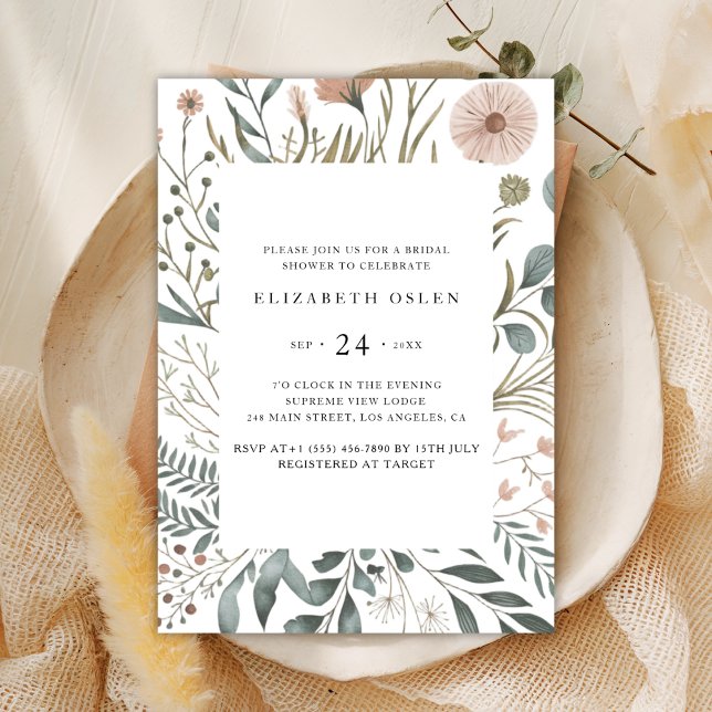 Invitación Elegante acuarela Floral Verdor Bridal Ducha (Subido por el creador)