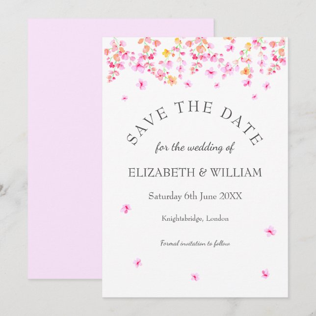 Invitación Elegante acuarela Floral Wedding Save the Date (Anverso / Reverso)