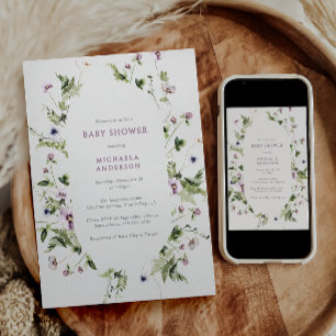 Invitación Elegante acuarela Floral Wreath Baby Shower