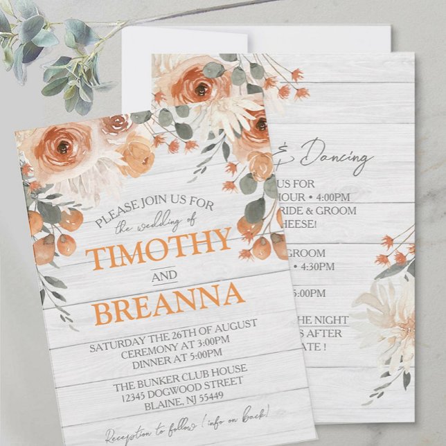 Invitación Elegante acuarela Floral y Boda de madera (Elegant Watercolor Floral & Wood Wedding Invitations : Boho Modern Flower Design)