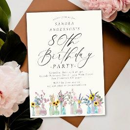 Invitación Elegante acuarela Florals 80º cumpleaños