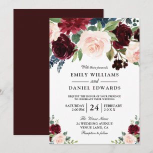 Invitación Elegante acuarela Flores Boda moderno