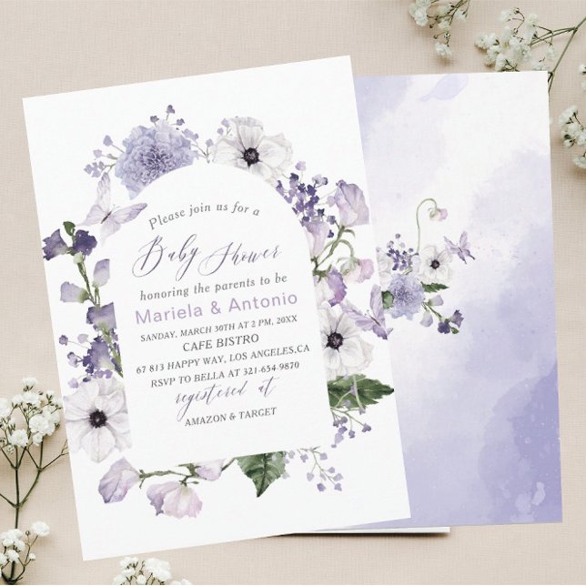 Invitación Elegante acuarela Flores Lilac Baby Shower (Subido por el creador)