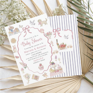 Invitación Elegante acuarela Flores Lilac Baby Shower Invi
