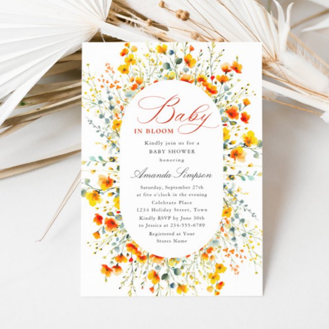 Invitación Elegante acuarela Flores salvajes Baby Shower (Subido por el creador)