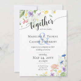 Invitación Elegante acuarela Flores salvajes Boda arcoiris