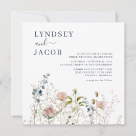 Invitación Elegante acuarela Flores salvajes Boda azul turbio