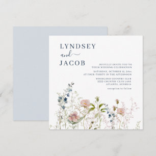 Invitación Elegante acuarela Flores salvajes Boda azul turbio