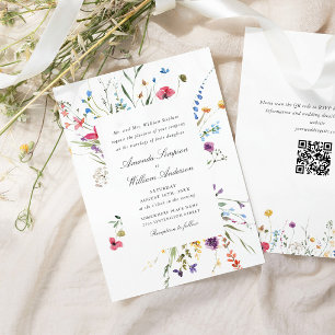 Invitación Elegante acuarela Flores salvajes Boda código QR