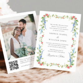Invitación Elegante acuarela Flores salvajes Boda código QR