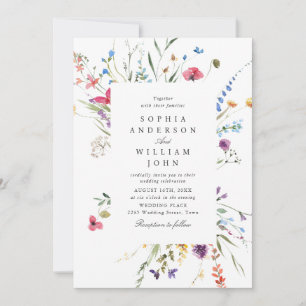 Invitación Elegante acuarela Flores salvajes Boda código QR