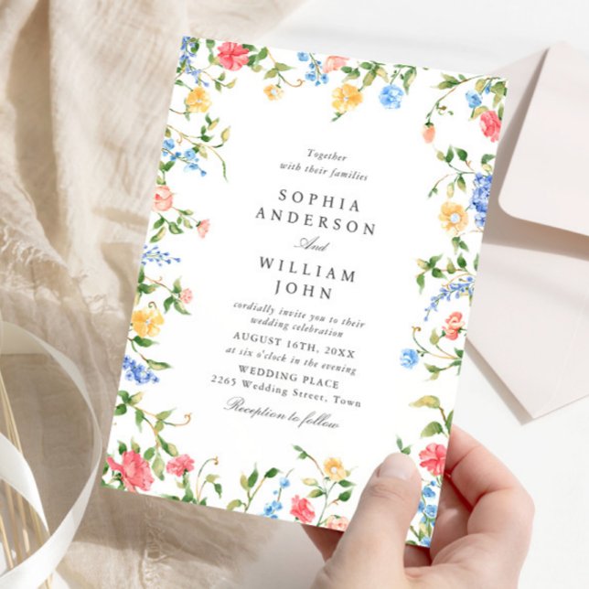 Invitación Elegante acuarela Flores salvajes Boda floral (Subido por el creador)