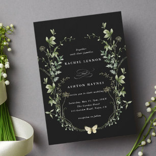 Invitación Elegante acuarela Flores salvajes Boda negro