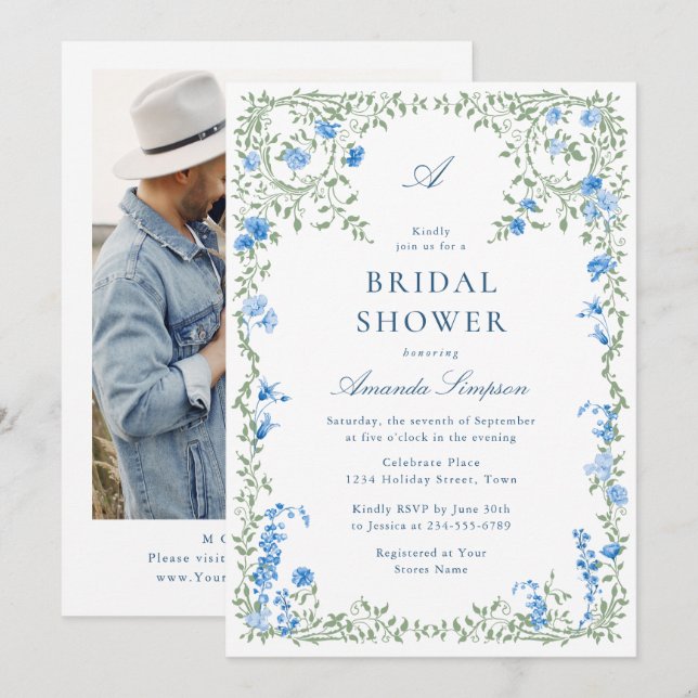 Invitación Elegante acuarela Flores salvajes ducha de novia (Anverso / Reverso)