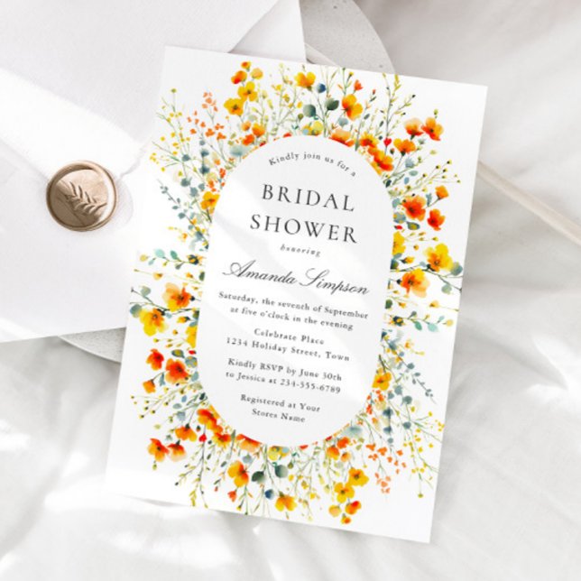 Invitación Elegante acuarela Flores salvajes ducha de novia (Subido por el creador)