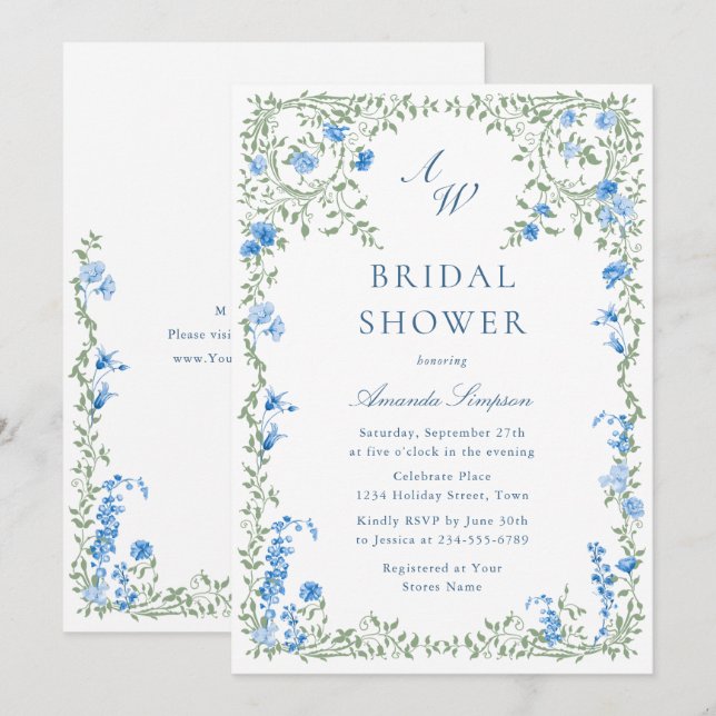 Invitación Elegante acuarela Flores salvajes ducha de novia (Anverso / Reverso)