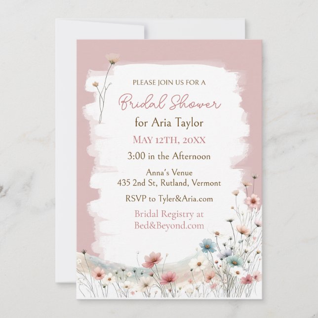 Invitación Elegante acuarela Flores salvajes Ducha nupcial (Anverso)