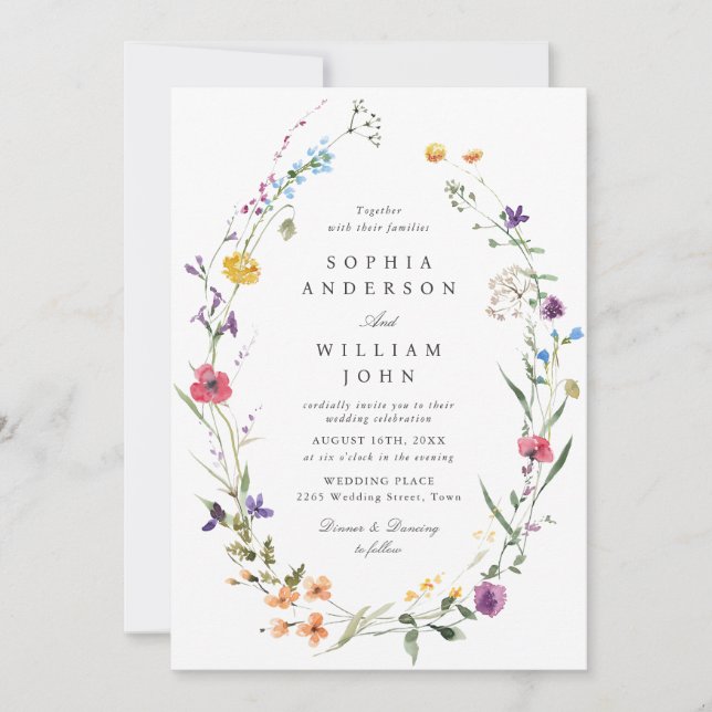 Invitación Elegante acuarela Flores salvajes foto Boda (Anverso)