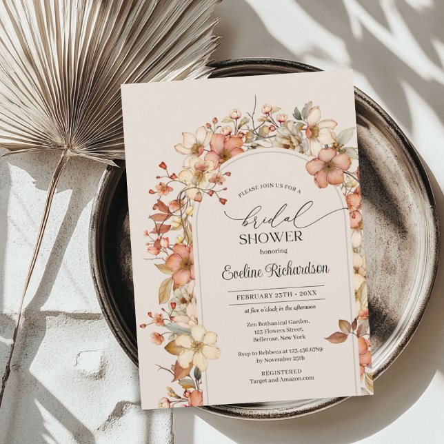 Invitación Elegante acuarela flores silvestres arco de boho (Elegant watercolor wildflowers boho arch invitation)