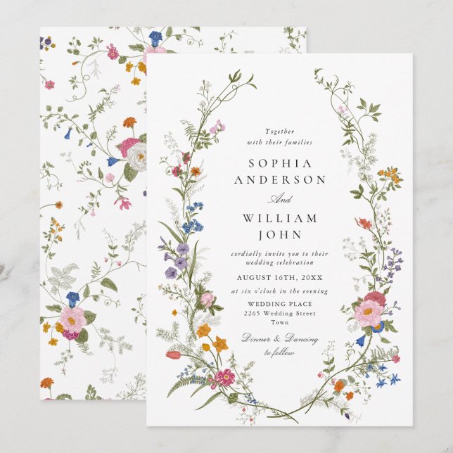 Invitación Elegante acuarela Flores silvestres Boda floral (Anverso / Reverso)