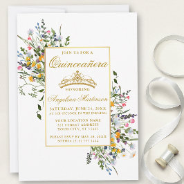 Invitación Elegante acuarela Flores silvestres Doradas Quince