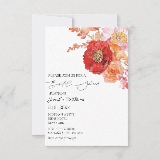 Invitación elegante acuarela florida ducha de novia de verano (Anverso)