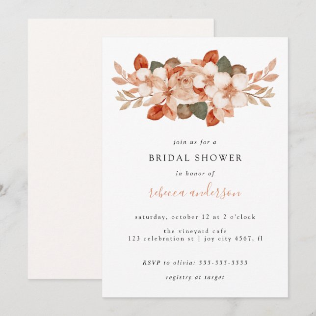 Invitación Elegante acuarela Foliage Bridal Shower (Anverso / Reverso)