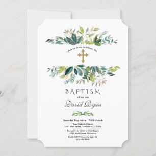Invitación Elegante acuarela Foliage Frame Gold Baptism