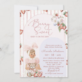 Invitación Elegante acuarela Fresa chica Baby Shower