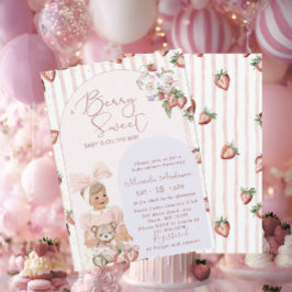 Invitación Elegante acuarela Fresa chica Baby Shower