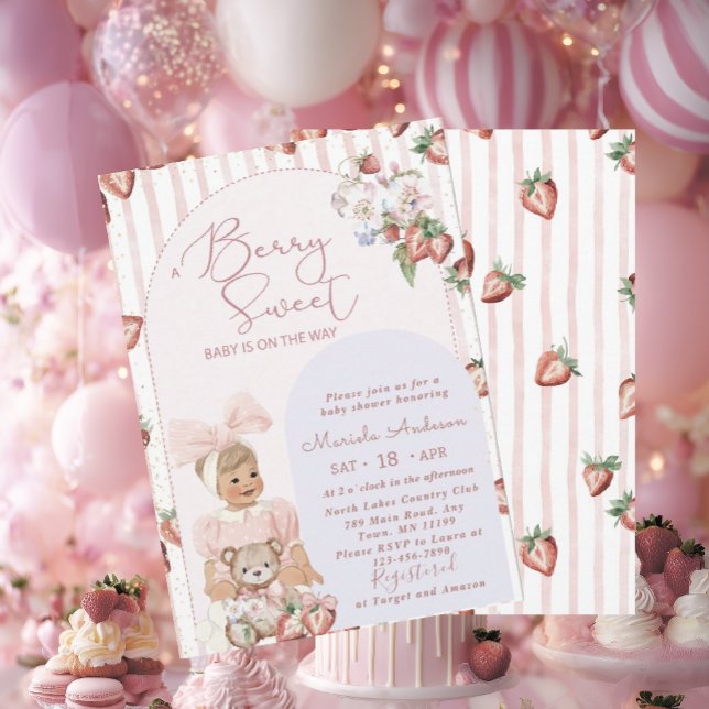 Invitación Elegante acuarela Fresa chica Baby Shower (Subido por el creador)