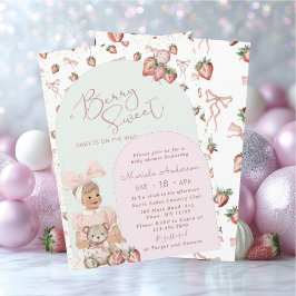 Invitación Elegante acuarela Fresa chica Baby Shower In