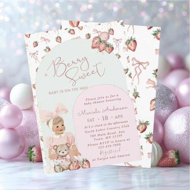 Invitación Elegante acuarela Fresa chica Baby Shower In (Subido por el creador)