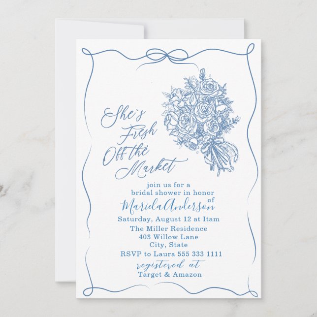 Invitación Elegante acuarela fresca del mercado Bridal Sh (Anverso)