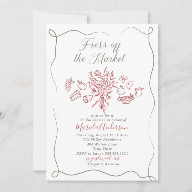 Invitación Elegante acuarela fresca del mercado Bridal Sh (Anverso)