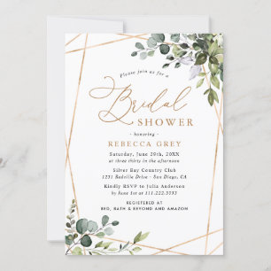 Invitación Elegante acuarela Gold Greenery Bridal Shower