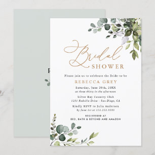 Invitación Elegante acuarela Gold Greenery Bridal Shower