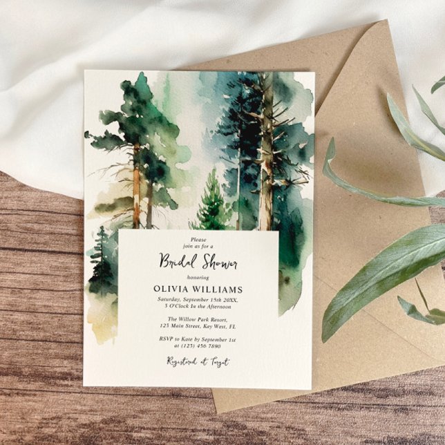 Invitación Elegante acuarela Green Forest Bridal Shower (Subido por el creador)