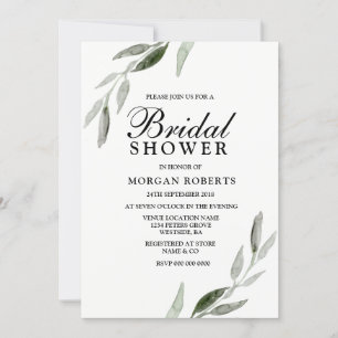 Invitación Elegante acuarela Green Leaf Bridal Shower Invite