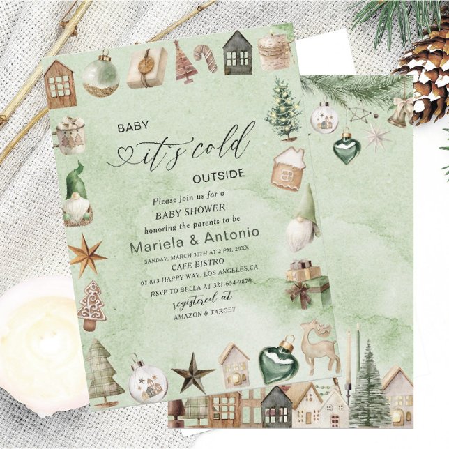 Invitación Elegante acuarela hace frío fuera de Baby Shower (Subido por el creador)