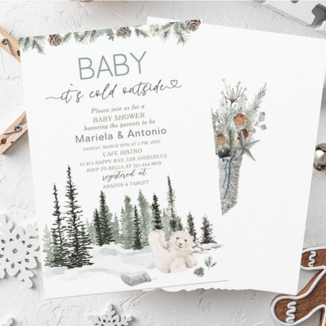 Invitación Elegante acuarela hace frío fuera de Baby Shower (Subido por el creador)