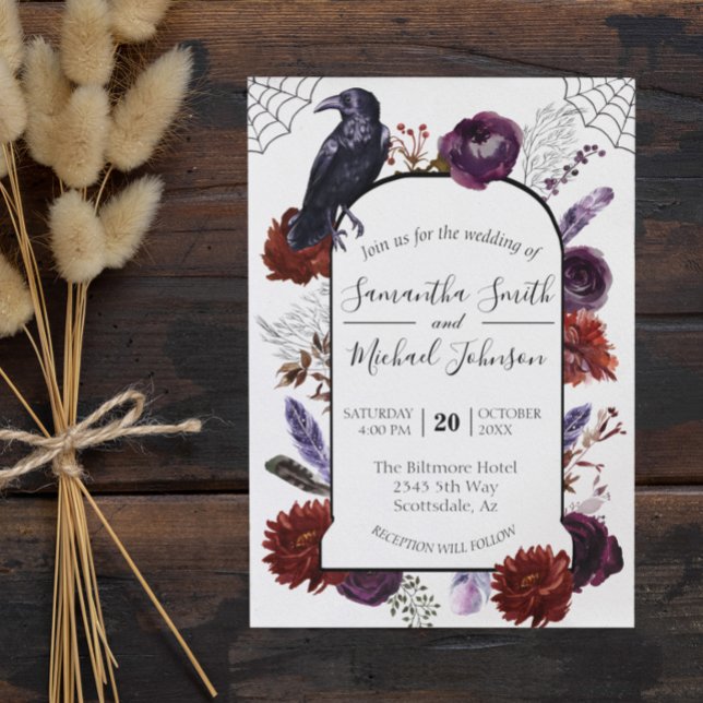 Invitación Elegante acuarela Halloween floral boho púrpura (Subido por el creador)